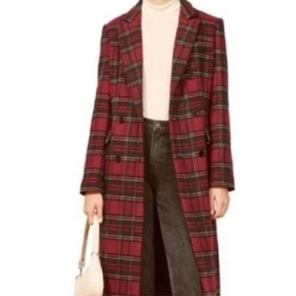 Beautiful 70% wool Reformation Middlebury long plaid coat, size Large - Picture 10 of 11